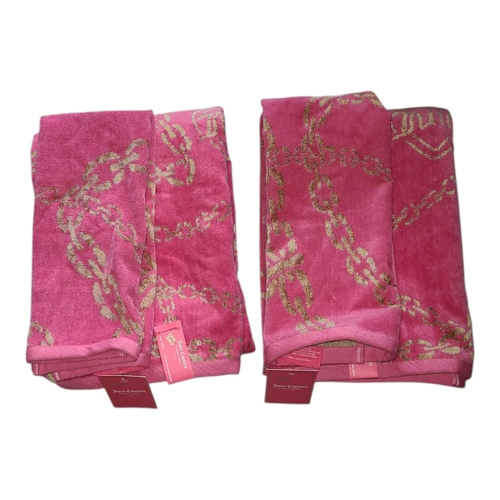 Juicy Couture Pink Towel Set with Gold Accents